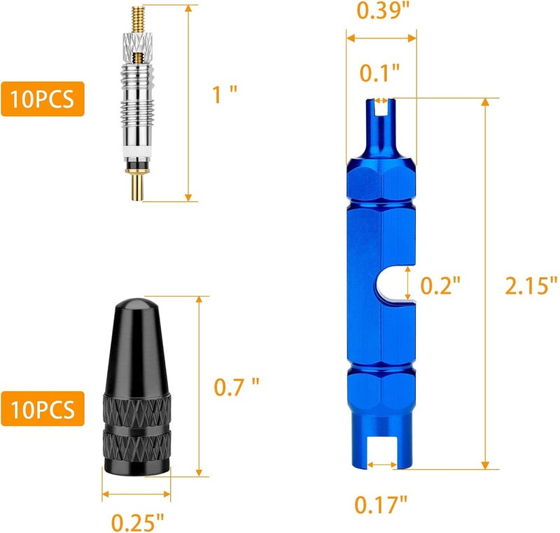 Petutu Presta Valve Core Bike Kit - 21 Pieces, Stem Removal Tool, Brass Valve Cores and Stem Caps - Image 2